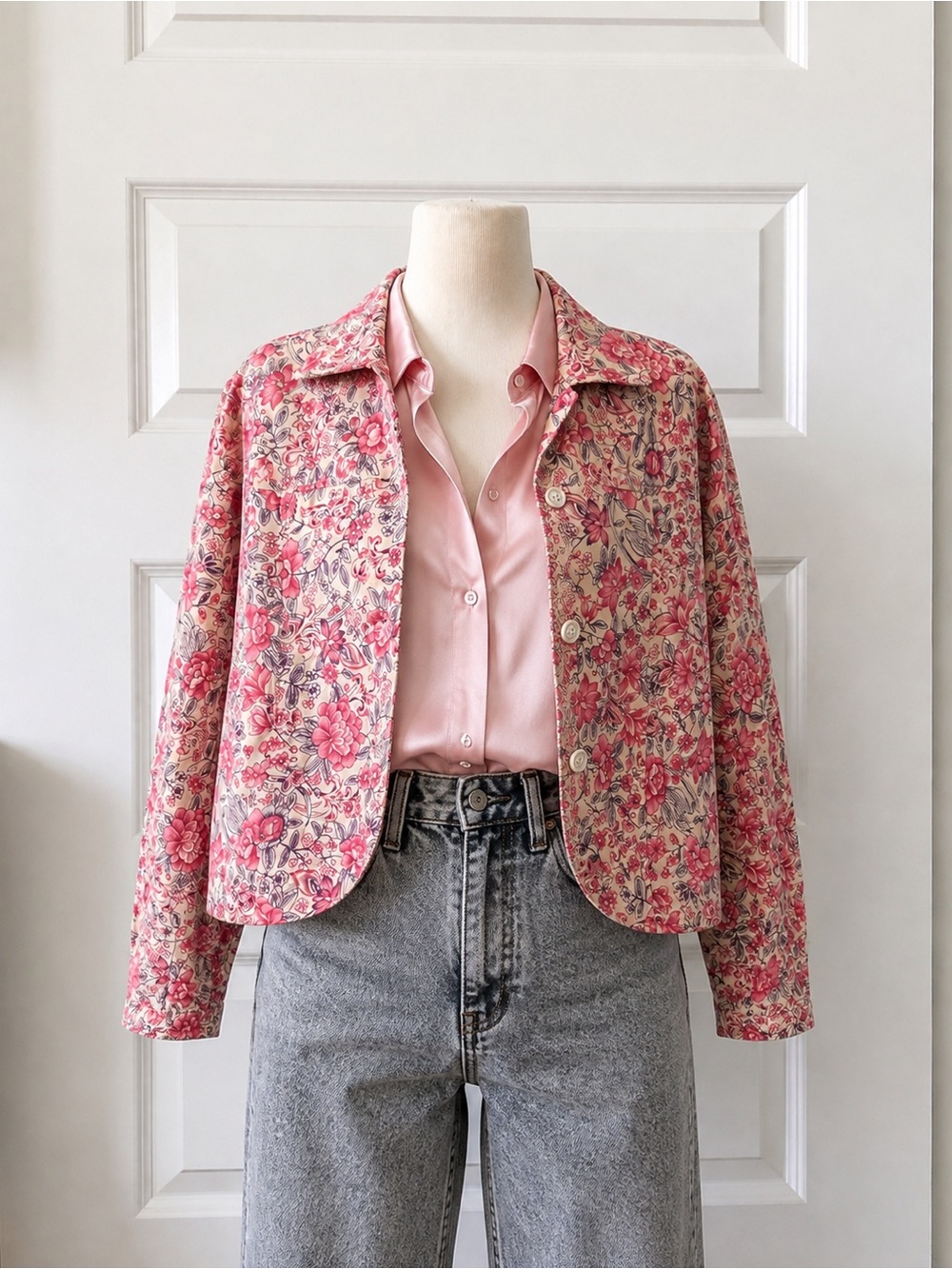 Coldwater Creek Floral Cotton Jacket Women’s L Pink Botanical Button Front